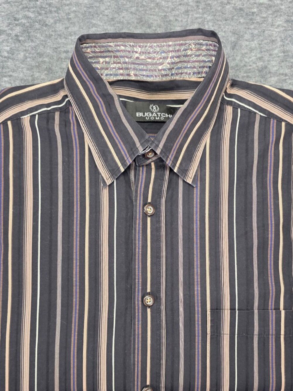 Bugatchi Uomo Striped Button Down Shirt Mens Large Cotton Long Sleeve